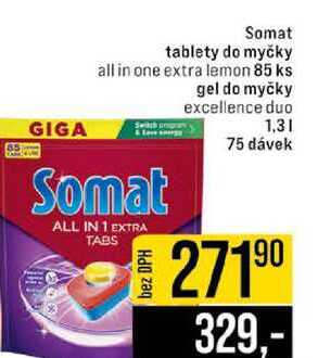 Somat tablety do myčky all in one extra lemon 85 ks gel do myčky excellence duo 1,3l 75 dávek 