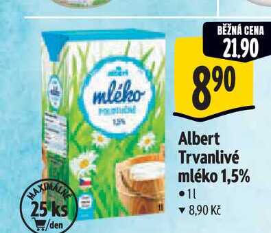  Albert Trvanlivé mléko 1,5% 1 l