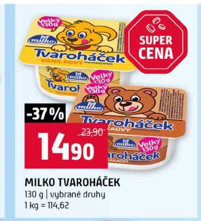 MILKO TVAROHÁČEK 130 g vybrané druhy 