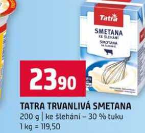 TATRA TRVANLIVÁ SMETANA 200 g ke šlehání 30% tuku 