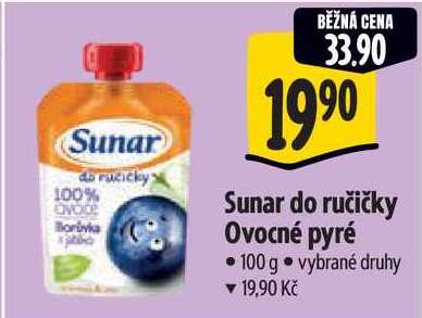 Sunar do ručičky Ovocné pyré 100 g vybrané druhy ▼ 19,90 Kč  