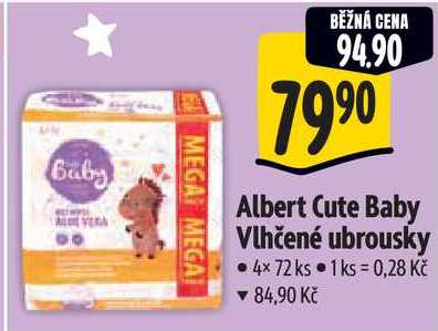 Albert Cute Baby Vlhčené ubrousky, 4x 72 ks Albert