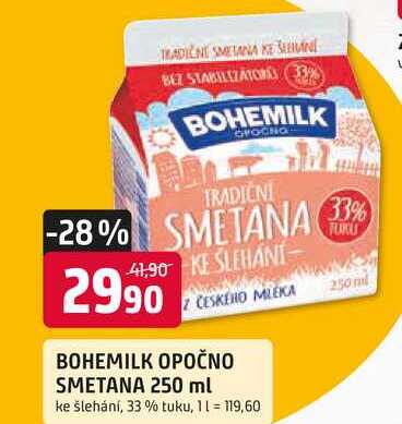 BOHEMILK OPOČNO SMETANA 250 ml ke šlehání, 33% tuku