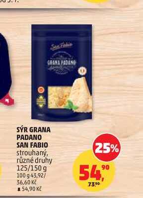 SÝR GRANA PADANO SAN FABIO strouhaný, různé druhy 125/150 g