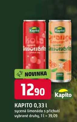 Kapito sycená limonáda s příchutí vybrané druhy, 0,33l