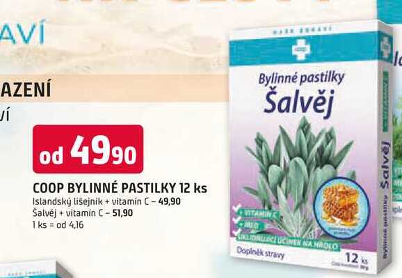 COOP BYLINNÉ PASTILKY 12 ks Islandský lišejnik + vitamin C Trefa