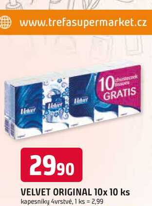 VELVET ORIGINAL 10x 10 ks kapesníky 4vrstvé Trefa