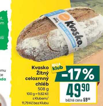 Kvasko Žitný celozrnný chléb 508 g  