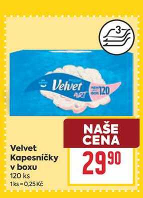 Velvet Kapesníčky v boxu 120 ks BILLA