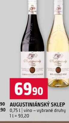 AUGUSTINIANSKÝ SKLEP 0,75l vino vybrané druhy