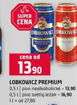 LOBKOWICZ PREMIUM 0,5l pivo nealkoholické pivo světlý ležák 