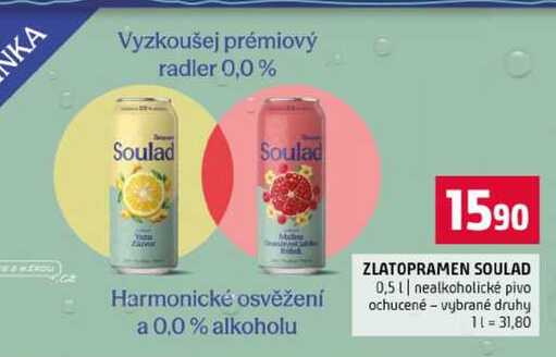 ZLATOPRAMEN SOULAD 0,5l nealkoholické pivo ochucené vybrané druhy 