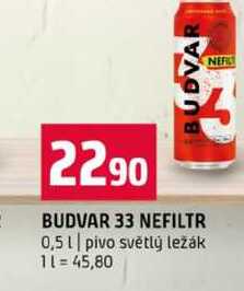 BUDVAR 33 NEFILTR 0,5l pivo světlý ležák