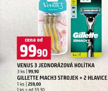 VENUS 3 JEDNORÁZOVÁ HOLÍTKA 3 ks GILLETTE MACH3 STROJEK + 2 HLAVICE Terno