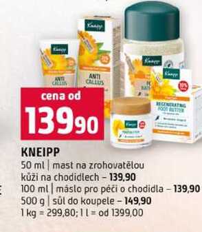 KNEIPP 50 ml mast na zrohovatělou kůži na chodidlech 100 ml máslo pro péči o chodidla 500 g sůl do Terno