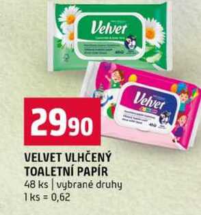 VELVET VLHČENÝ TOALETNÍ PAPÍR 48 ks vybrané druhy Terno