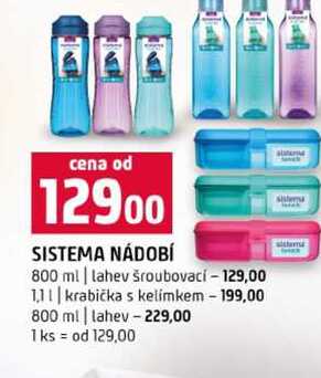 SISTEMA NÁDOBÍ 800 ml lahev šroubovací 1,1l krabička s kelímkem 800 ml lahev Terno
