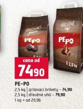 PE-PO 2,5 kg grilovaci brikety 2,5 kg dřevěné uhlí Terno