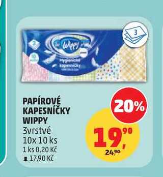 PAPÍROVÉ KAPESNÍČKY WIPPY 3vrstvé 10x 10 ks Penny Market