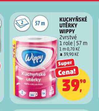 KUCHYŇSKÉ UTĚRKY WIPPY 2vrstvé 1 role 57 m Penny Market