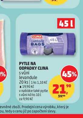 PYTLE NA ODPADKY CLINA s vůní levandule 20 ks Penny Market