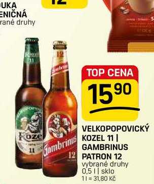 VELKOPOPOVICKÝ KOZEL 11/ GAMBRINUS PATRON 12 vybrané druhy 0,5l