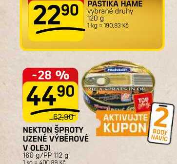 NEKTON ŠPROTY UZENÉ VÝBĚROVÉ V OLEJI 160 g/PP 112 g