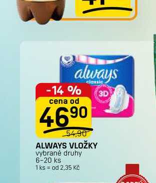 ALWAYS VLOŽKY vybrané druhy 6-20 ks FLOP TOP