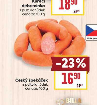 Český špekáček z pultu lahůdek cena za 100 g