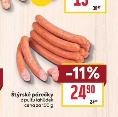 Štýrské párečky z pultu lahůdek cena za 100 g 