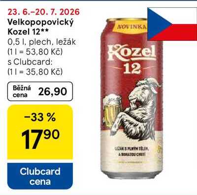 Velkopopovický Kozel 12, 0,5 l, plech, ležák 