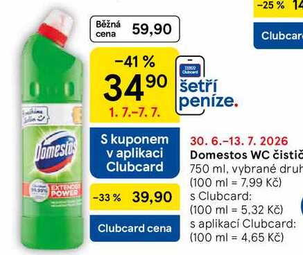 Domestos WC čistič, 750 ml, vybrané druhy Tesco