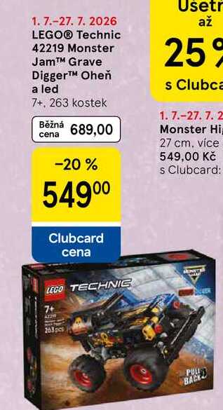 LEGO® Technic 42219 Monster Jam™ Grave Digger™ Oheň a led 7+, 263 kostek Tesco