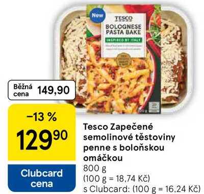 Tesco Zapečené semolinové těstoviny penne s boloňskou omáčkou, 800 g