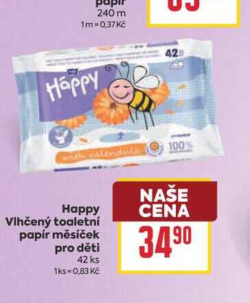 Happy Vlhčený toaletní papír měsíček pro děti 42 ks BILLA