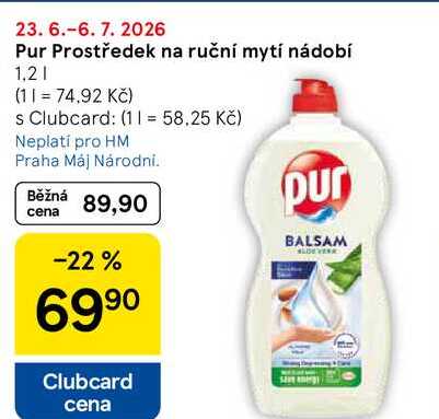 Pur Prostředek na ruční mytí nádobí, 1,2 l Tesco
