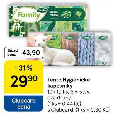 Tento Hygienické kapesníky, 10x 10 ks. 3 vrstvy Tesco
