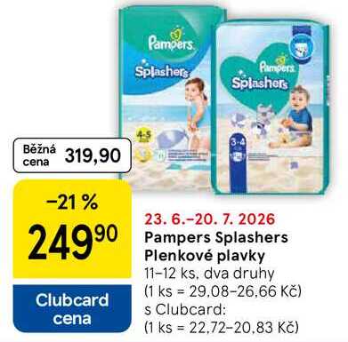 Pampers Splashers Plenkové plavky, 11-12 ks, dva druhy Tesco