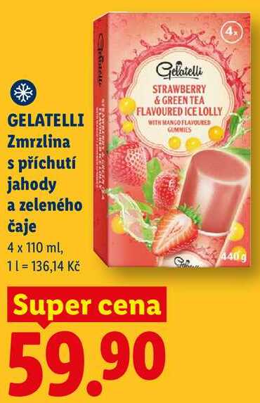 GELATELLI Zmrzlina s příchutí jahody a zeleného čaje, 4x 110 ml 