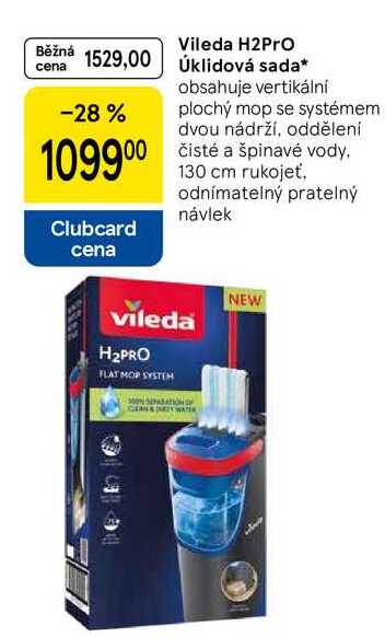 Vileda H2PRO Úklidová sada, obsahuje vertikální plochý mop se systémem dvou nádrží, oddělení čisté a Tesco