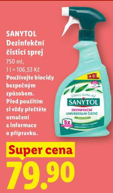 SANYTOL Dezinfekční čisticí sprej, 750 ml Lidl