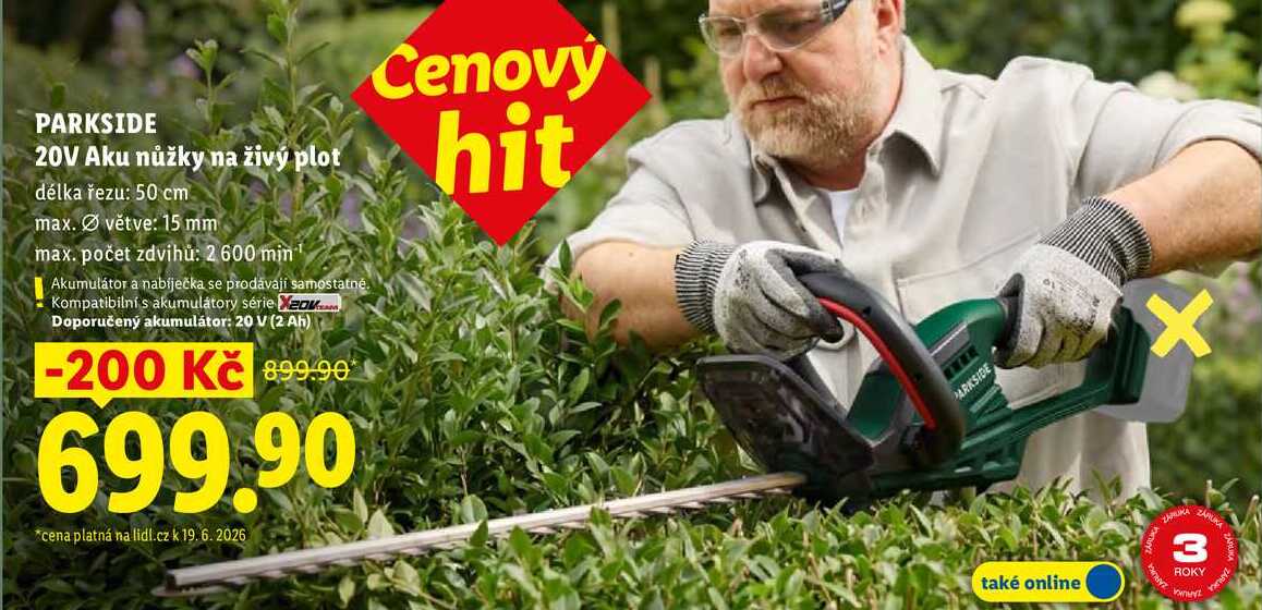 PARKSIDE 20V Aku nůžky na živý plot  