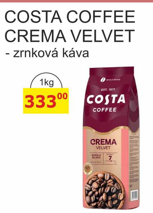 COSTA COFFEE CREMA VELVET - zrnková káva 1kg 
