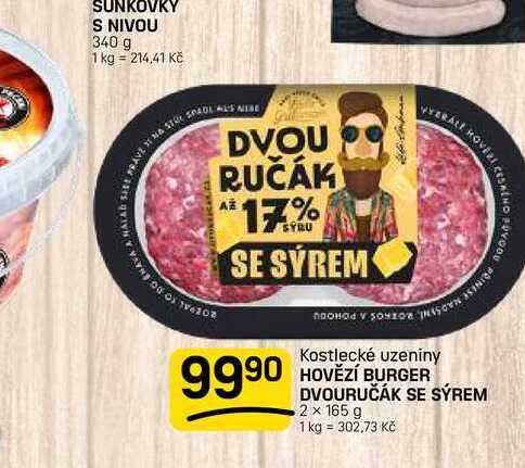 HOVĚZÍ BURGER DVOURUČÁK SE SÝREM 2 x 165 g 