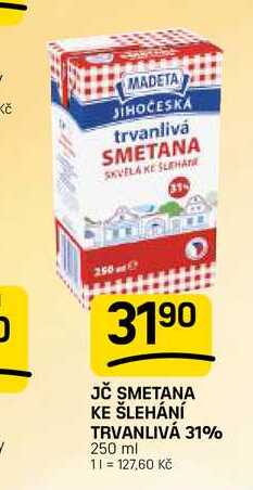 JČ SMETANA KE ŠLEHÁNÍ TRVANLIVÁ 31% 250 ml