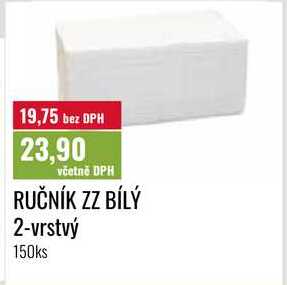 RUČNÍK ZZ BÍLÝ 2-vrstvý 150ks