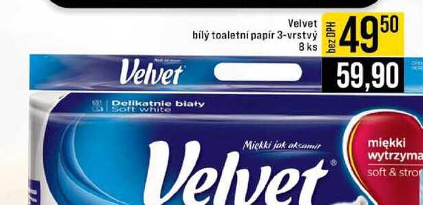 Velvet bílý toaletní papír 3-vrstvý 8 ks