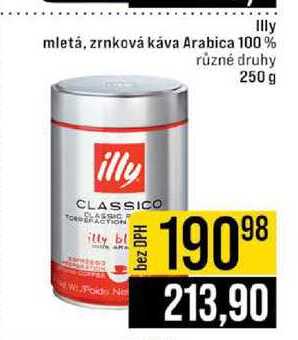 Illy mletá, zrnková káva Arabica 100% různé druhy 250 g