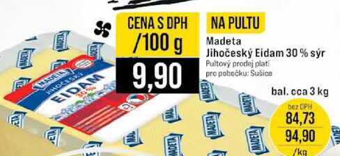 Madeta Jihočeský Eidam 30% sýr bal. cca 3 kg 100g