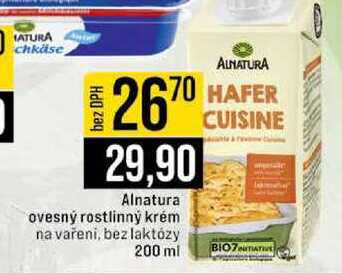 Alnatura ovesný rostlinný krém na vaření, bez laktózy 200 ml 